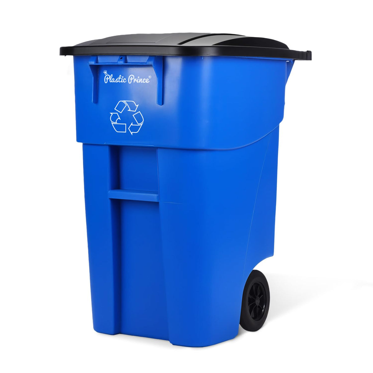 50 Gallon Blue Plastic Trash Can with Lid and Wheels T8394
