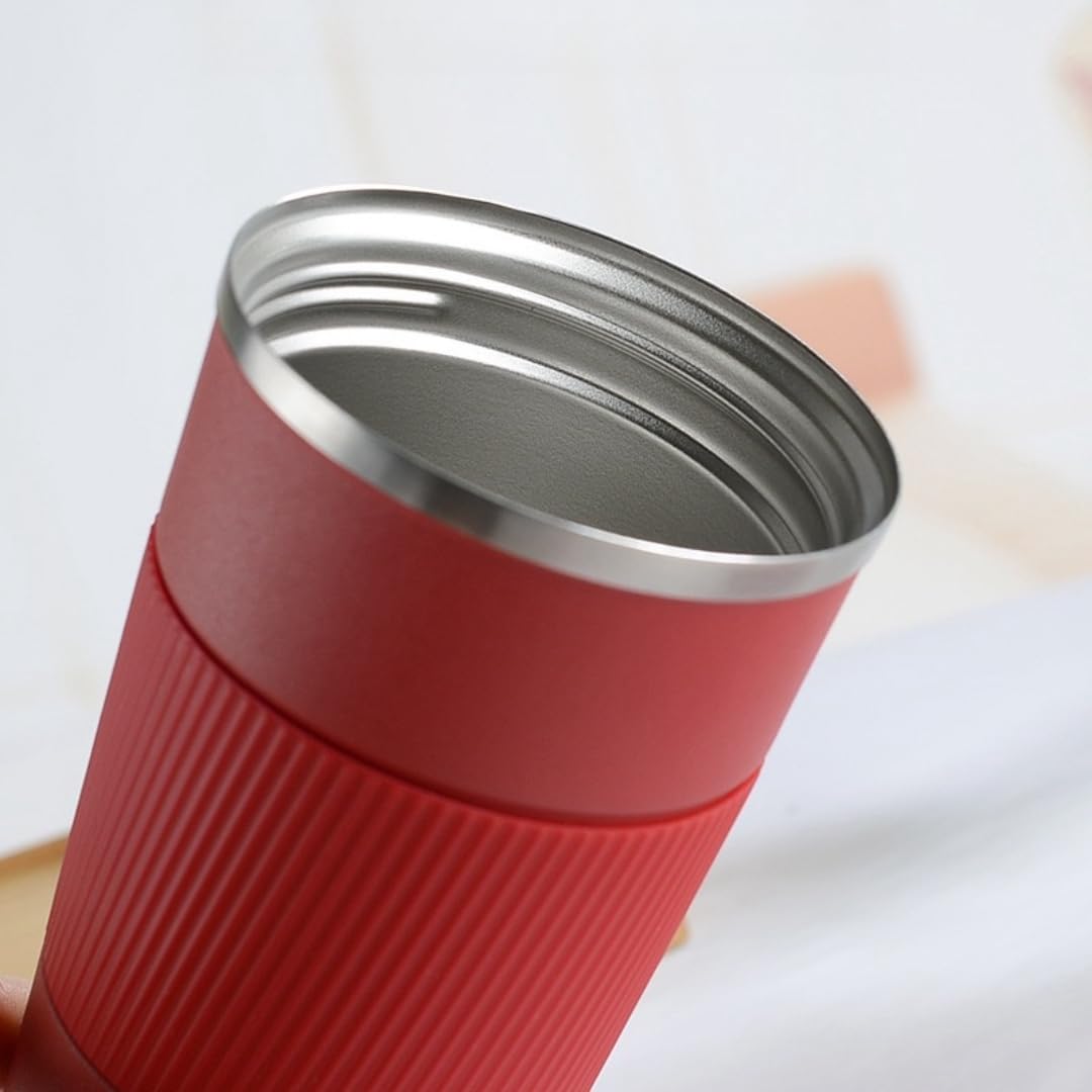 Stainless Steel Insulated Travel Coffee Mug Flip up Tumbler, Double wall Leak Proof Vacuum Cup Keep Drink Cold and Hot (Red, 17 Ounces) H422