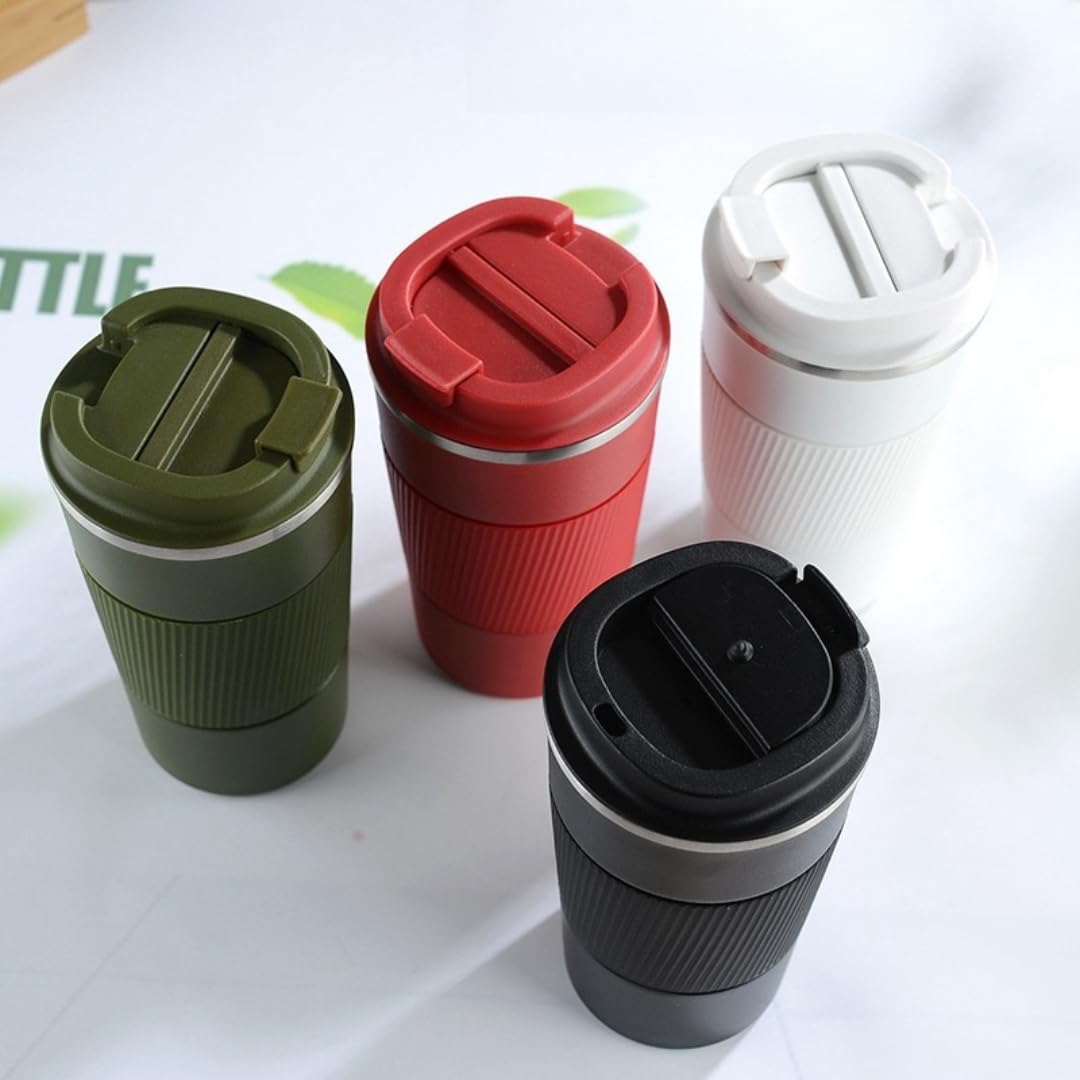 Stainless Steel Insulated Travel Coffee Mug Flip up Tumbler, Double wall Leak Proof Vacuum Cup Keep Drink Cold and Hot (Red, 17 Ounces) H422