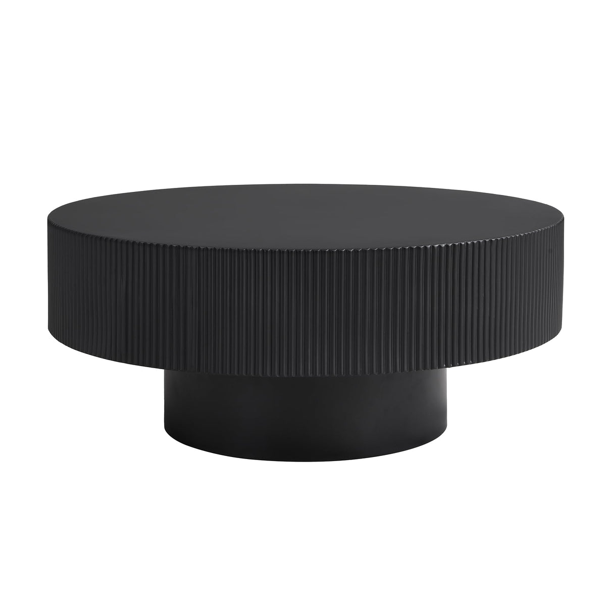 Round Coffee Table, 31.5" Fluted Pedestal Wood Table, Black R47204