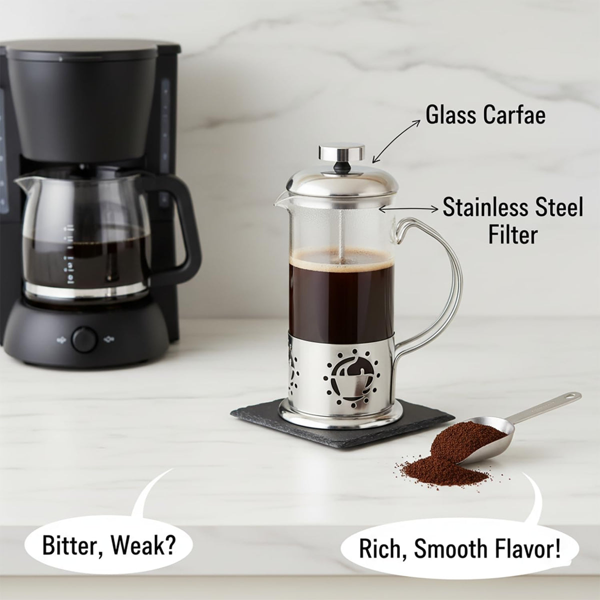12 oz Glass Stainless French Press Coffee Maker J838