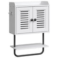 White Double Doors Bathroom Wall Cabinet with Towel Bar, Adjustable Shelf, 2 Hooks Q892628