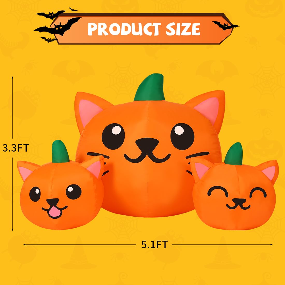 5FT Inflatable Three Pumpkin Cat Head with Built-in LEDs T402