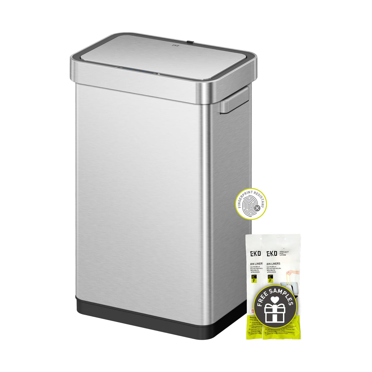 50 Liter Touchless Rectangular Motion Sensor Trash Can, Matte Stainless Steel P82223