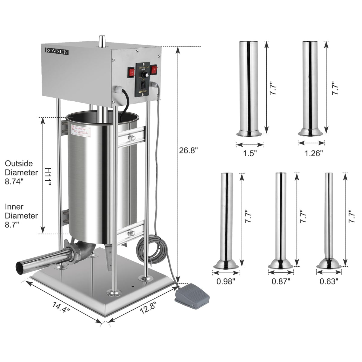 10L Electric Stainless Steel Sausage Stuffer with 5 Stuffing Tubes O46039
