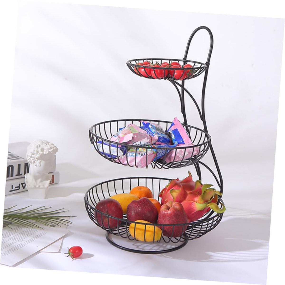 Black 3-Tier Iron Fruit Basket D130