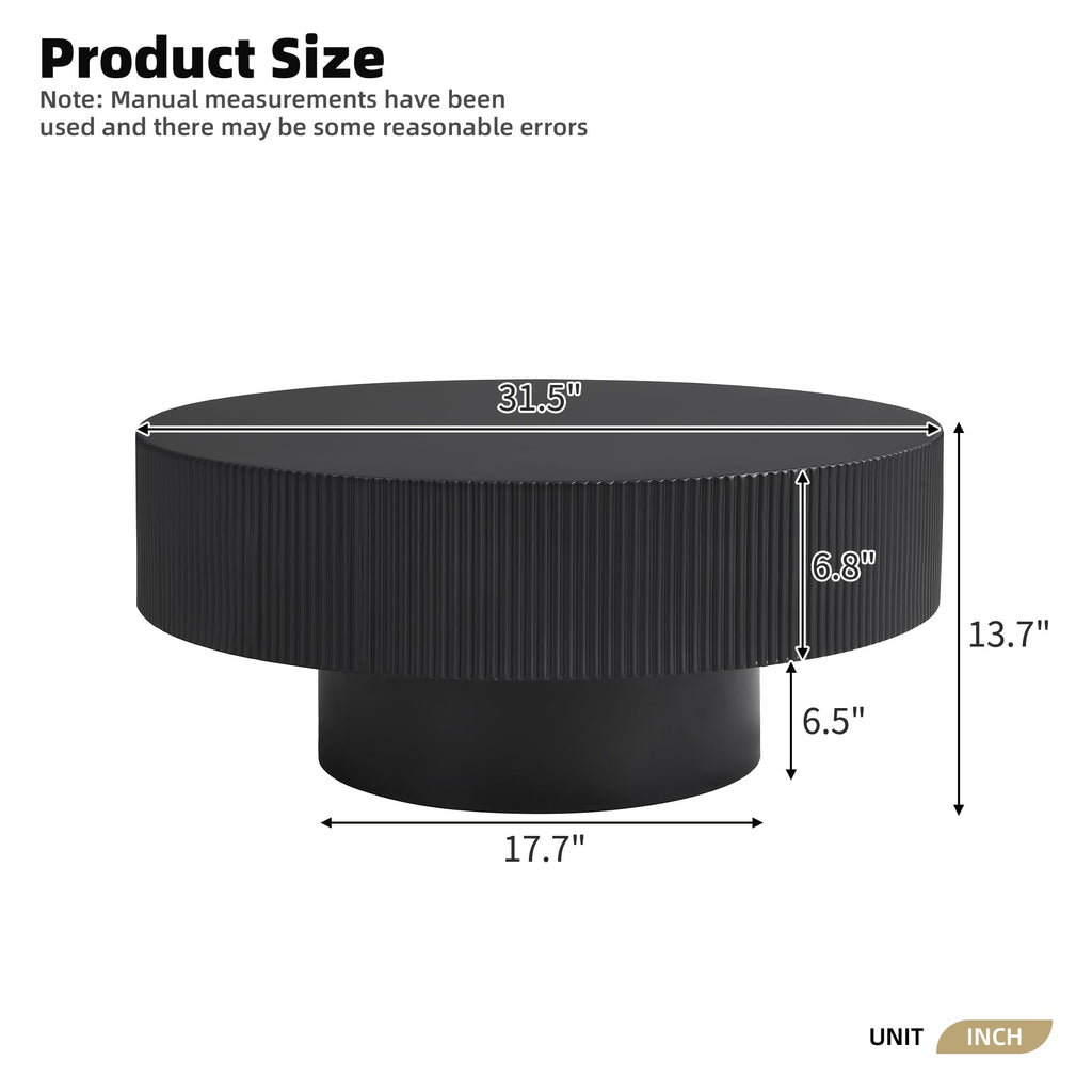 Round Coffee Table, 31.5" Fluted Pedestal Wood Table, Black R47204