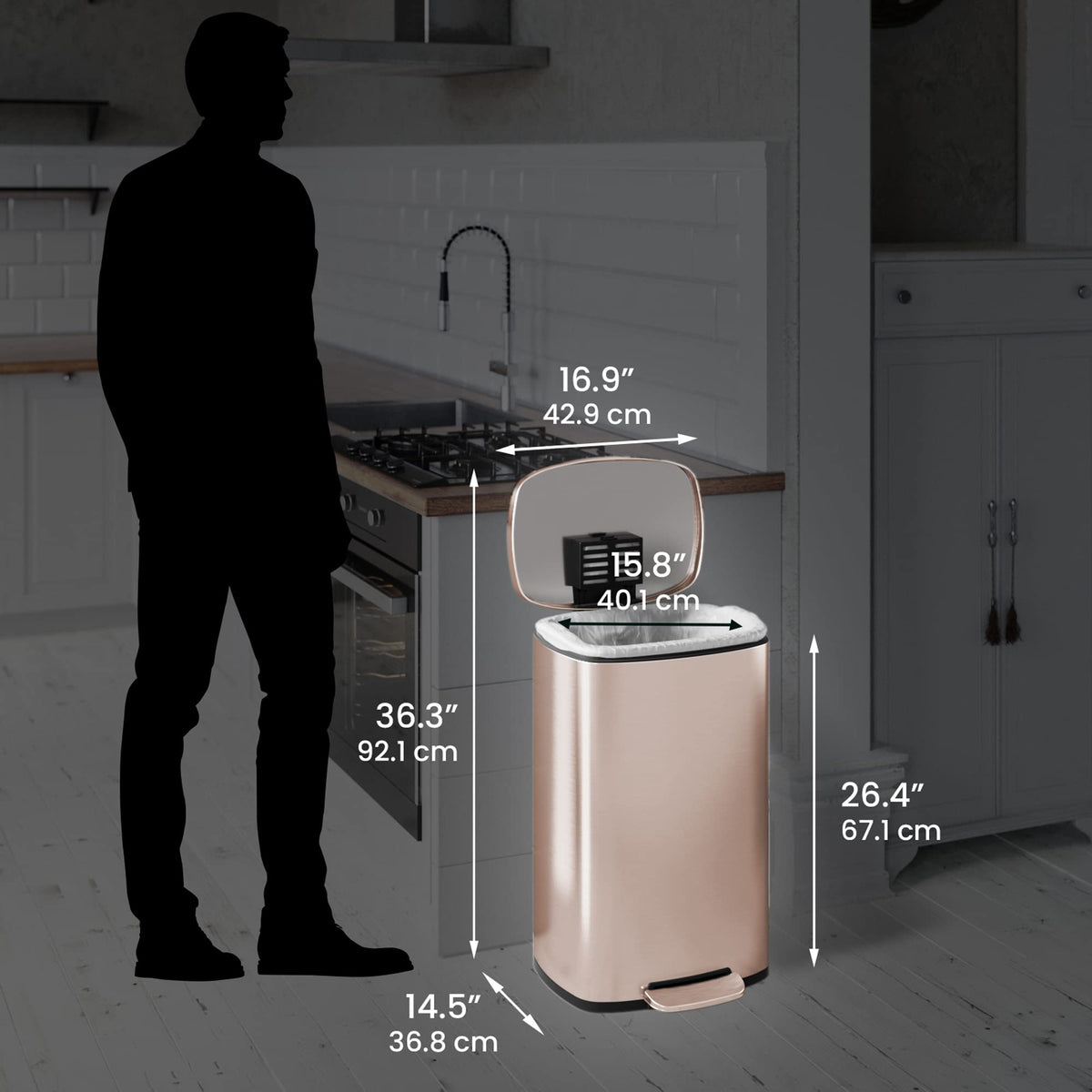 13.2 Gallon Rose Gold Stainless Steel Step Trash Can I66624