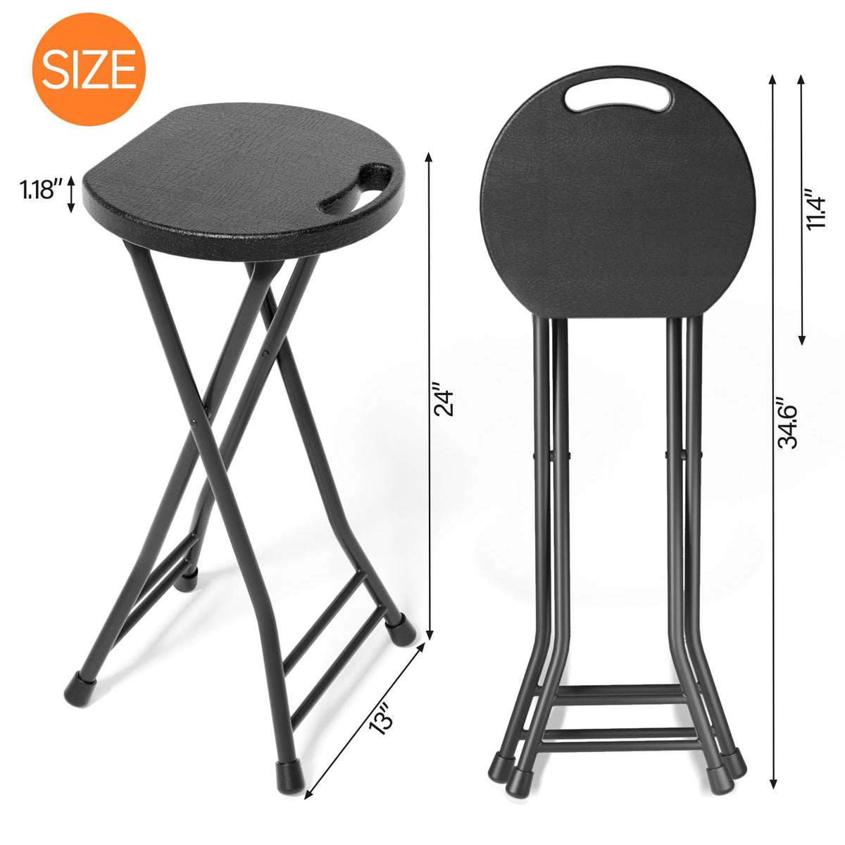 24 Inch Folding Stool 500LBS Capacity Portable Collapsible Stool Black G21609