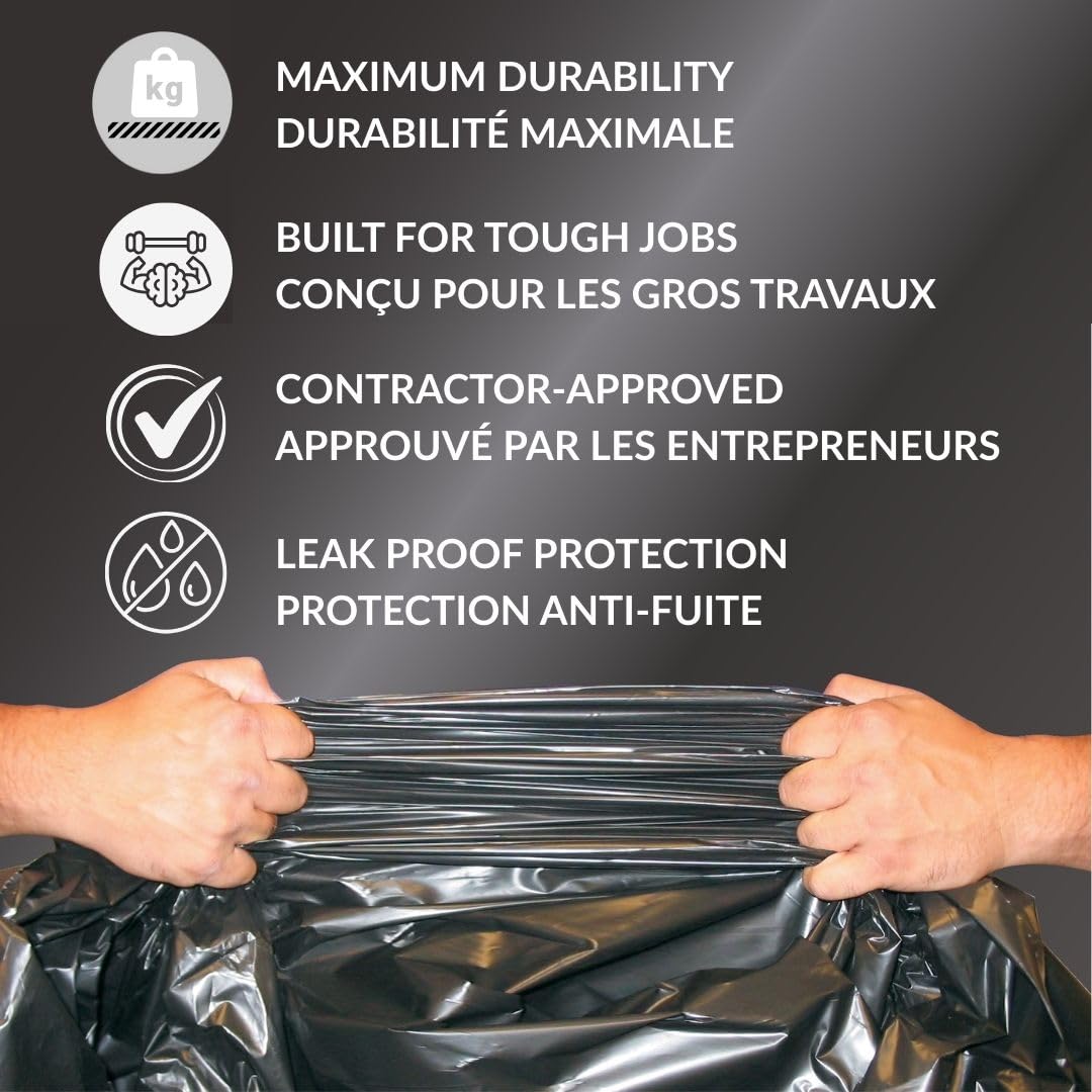 Heavy Duty 42-Gallon 3 Mil Black Garbage Bags 32 Counts I72031