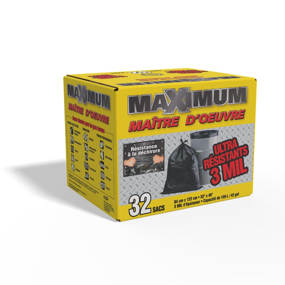 Heavy Duty 42-Gallon 3 Mil Black Garbage Bags 32 Counts I72031