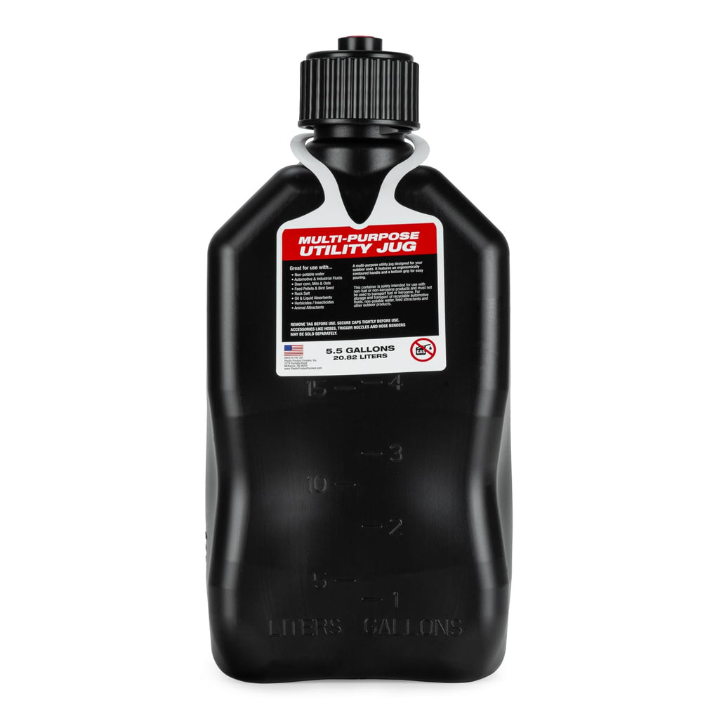 5.5 Gallon Square Motorsport Jug Black with Filler Hoses 4 Pack K17139