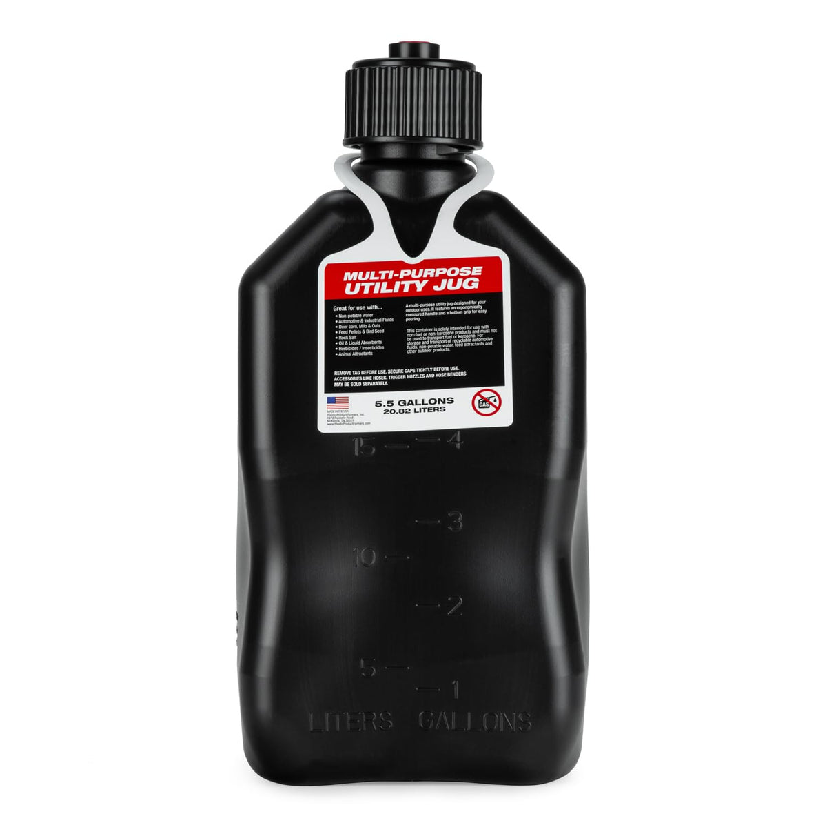 5.5 Gallon Square Motorsport Jug Black with Filler Hoses 4 Pack K17139