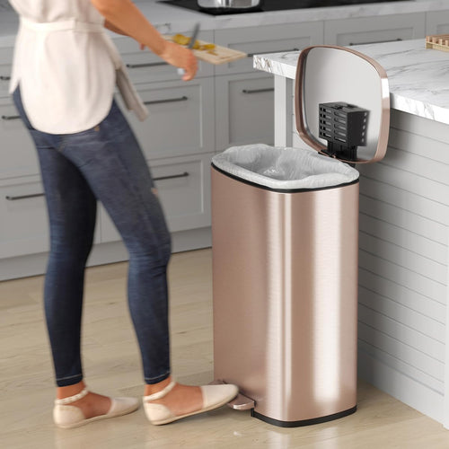 13.2 Gallon Rose Gold Stainless Steel Step Trash Can I66624