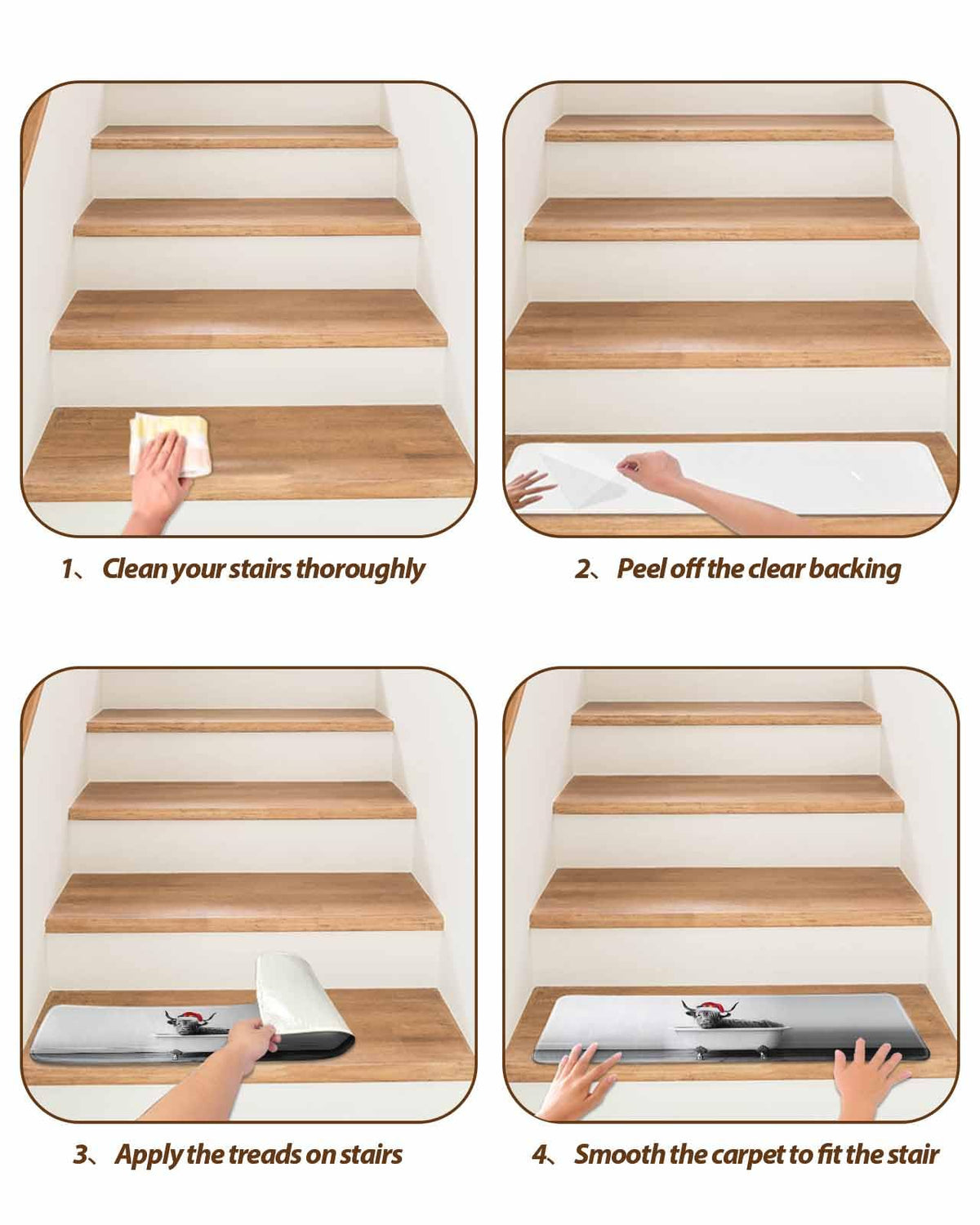 Grey Peel and Stick Stair Treads 8''x30'' 4PCS N25926