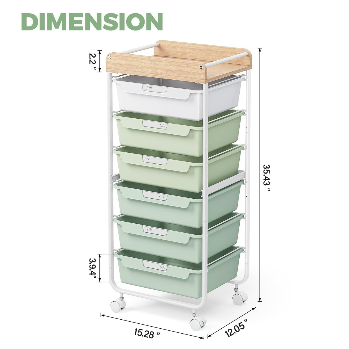 Green Utility Cart with 6 Drawers K334909