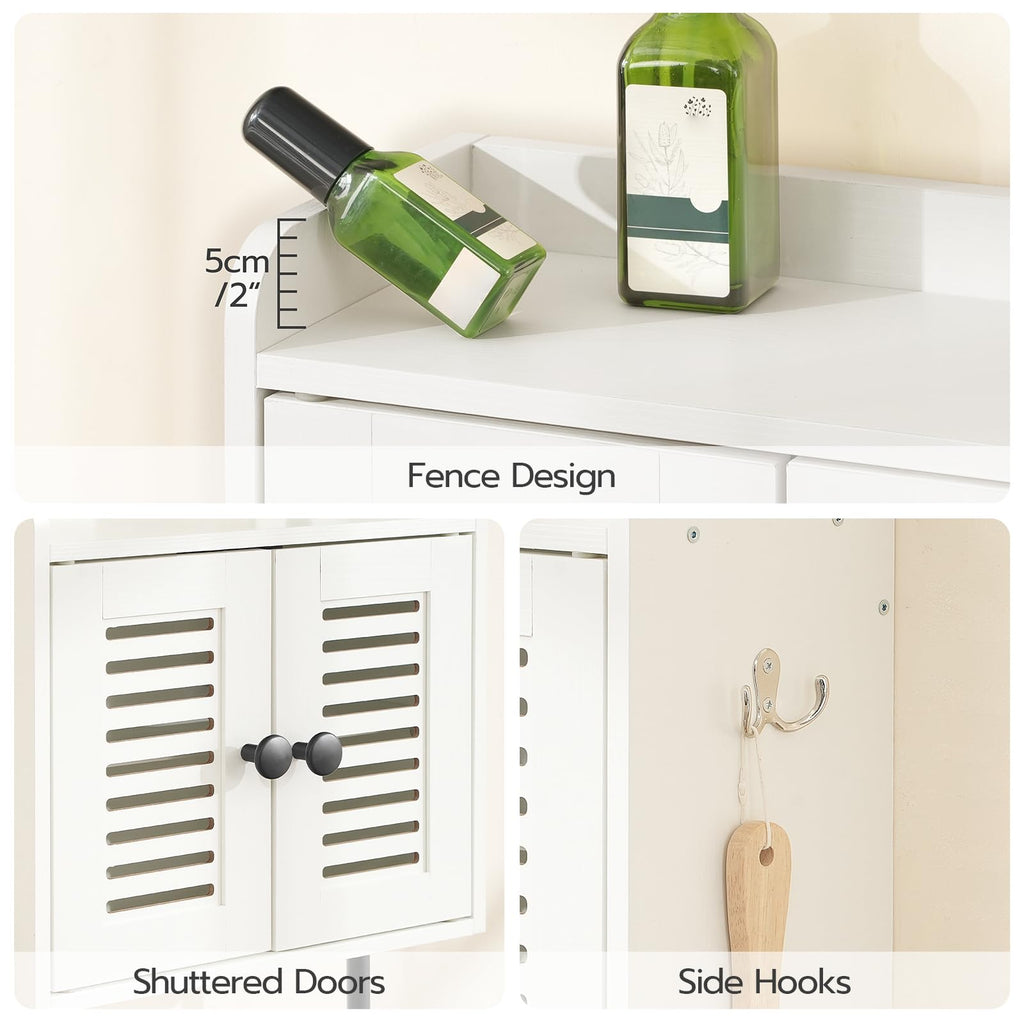 White Double Doors Bathroom Wall Cabinet with Towel Bar, Adjustable Shelf, 2 Hooks Q892628