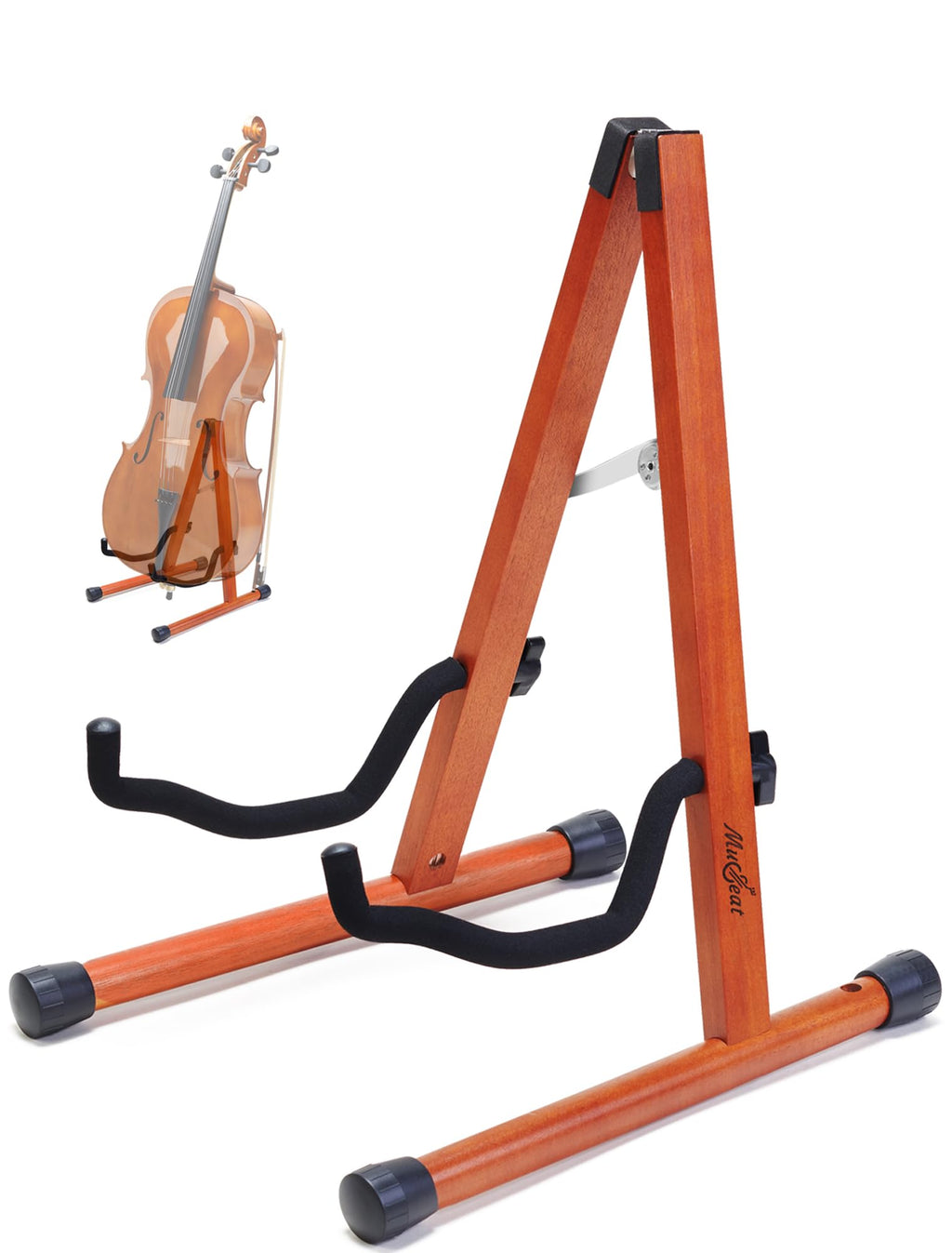 Mahogany Wood A-Shape Cello Stand with Bow Holder N4347