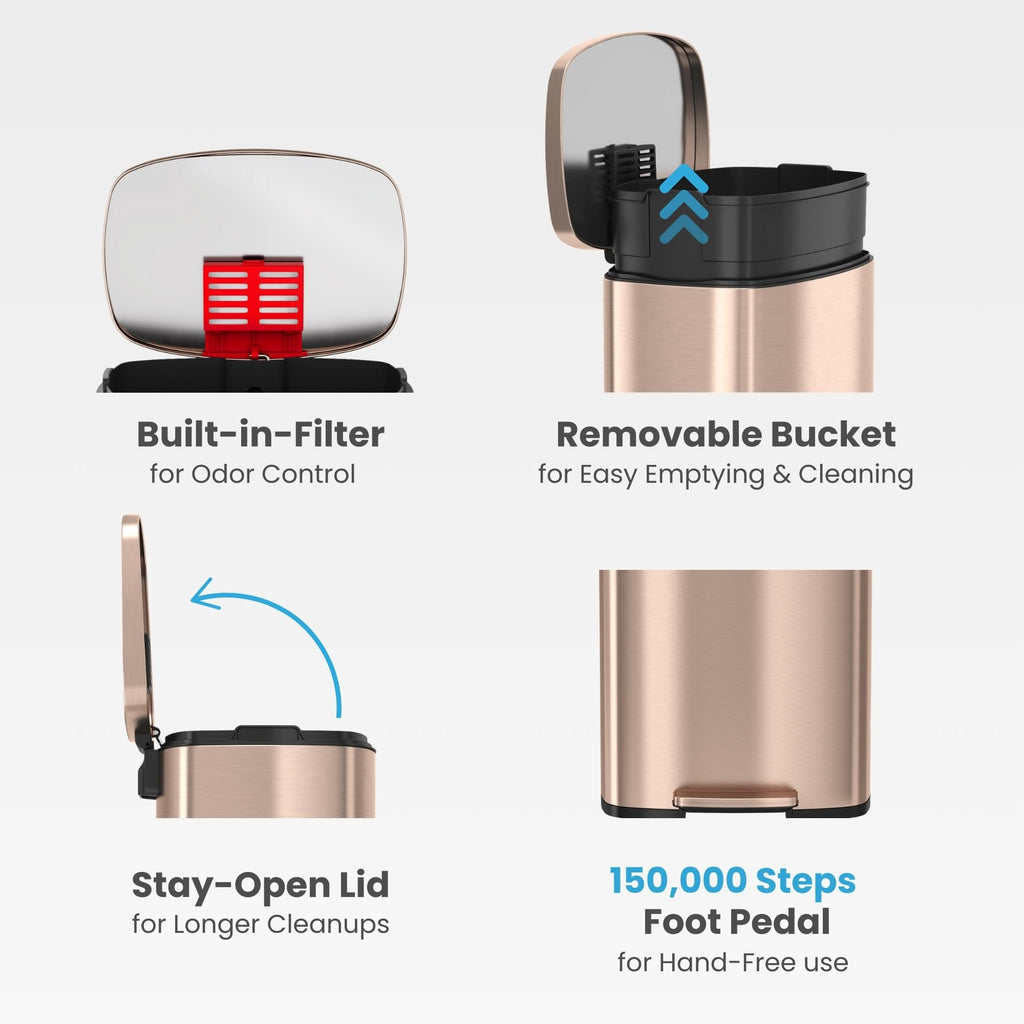 13.2 Gallon Rose Gold Stainless Steel Step Trash Can I66624