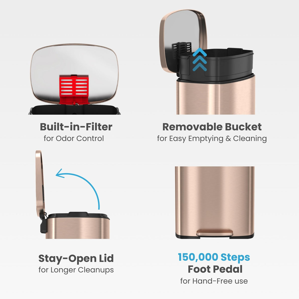 13.2 Gallon Rose Gold Stainless Steel Step Trash Can I66624