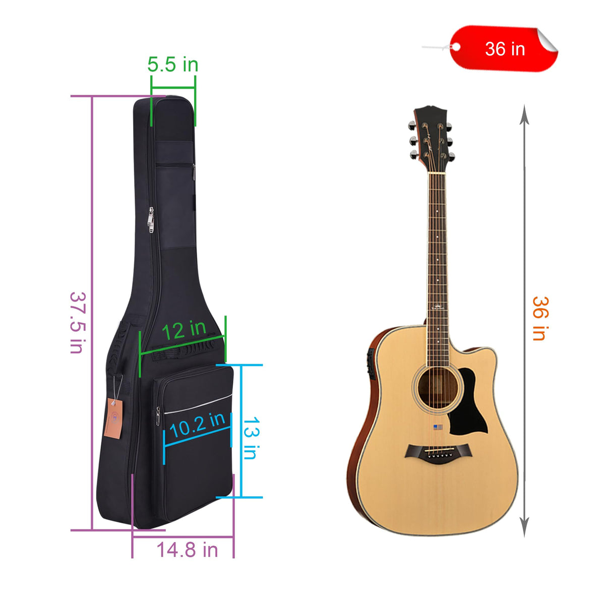 36 Inch Acoustic Guitar Case Soft Padded Gig Bag C76823