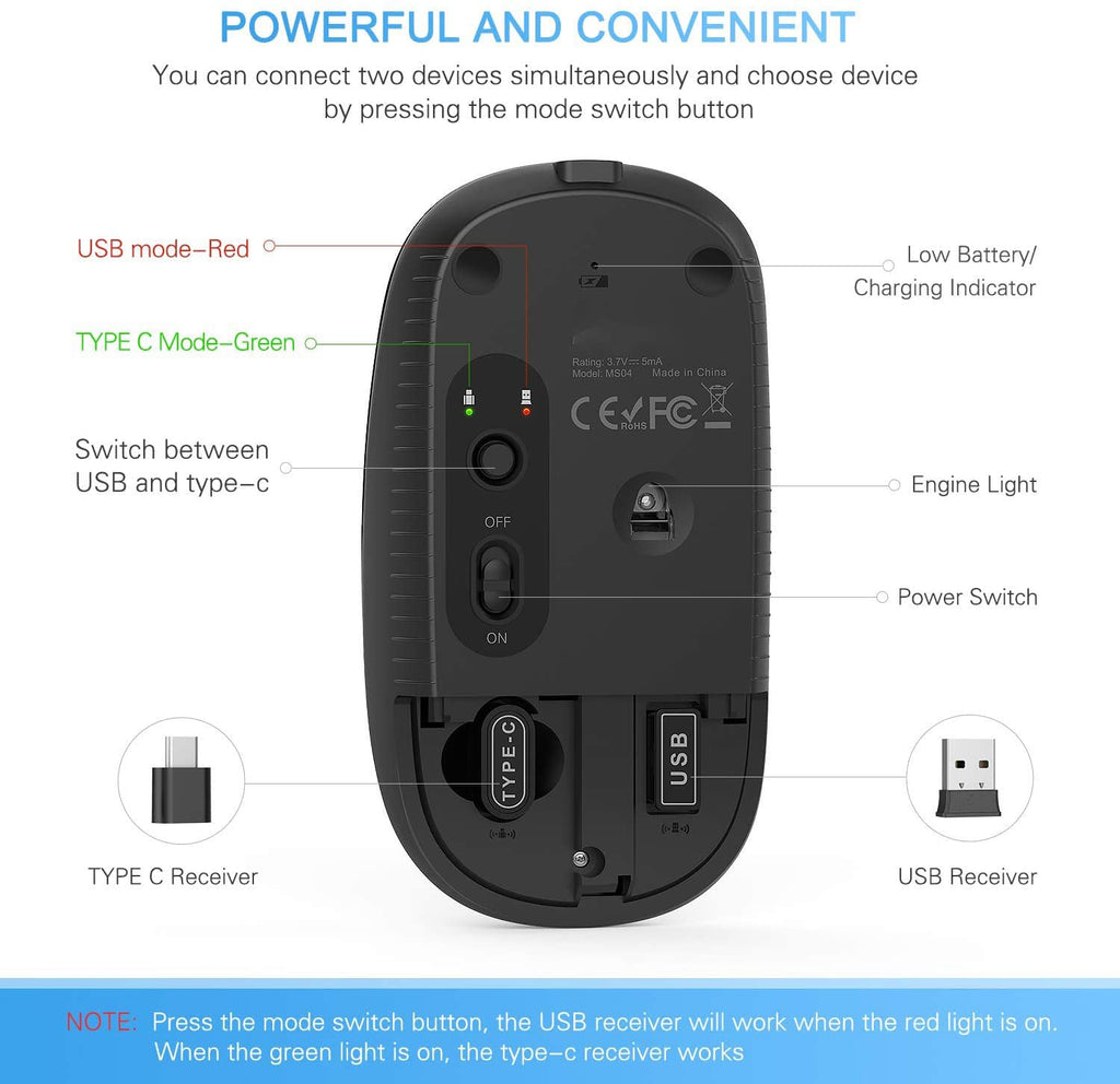 Type C Wireless Mouse, Black Y7013
