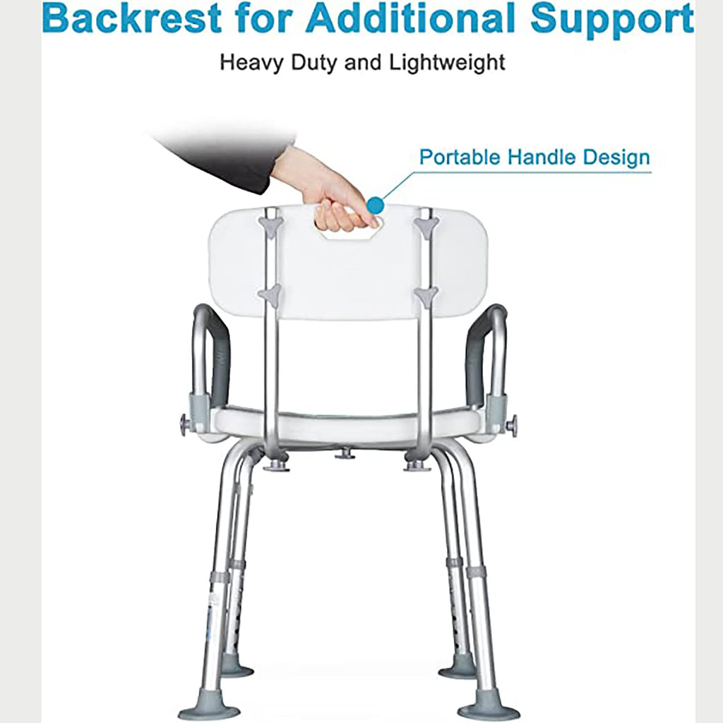 Heavy Duty White Shower Chair with Arms Back Adjustable V785
