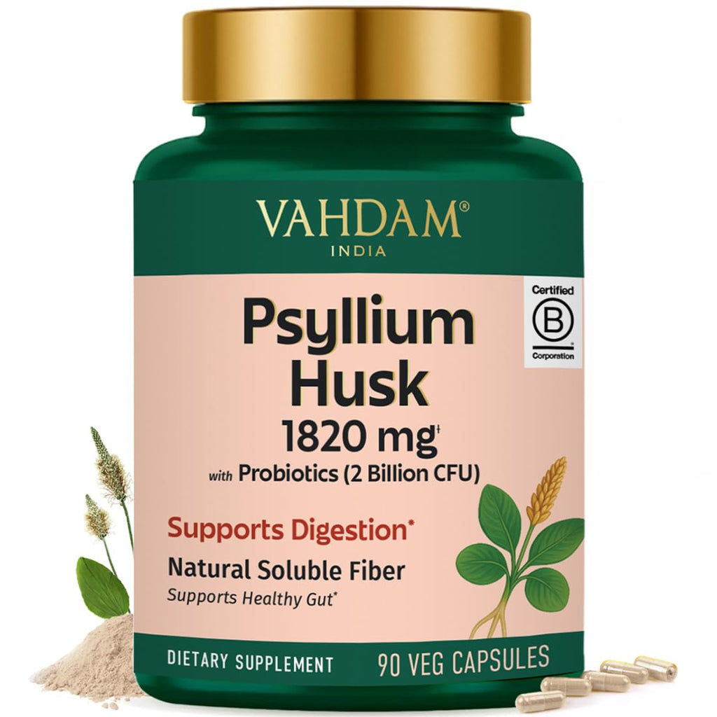 Psyllium Husk Capsules 1800 mg with Probiotics 90 Veggie Capsules U81183