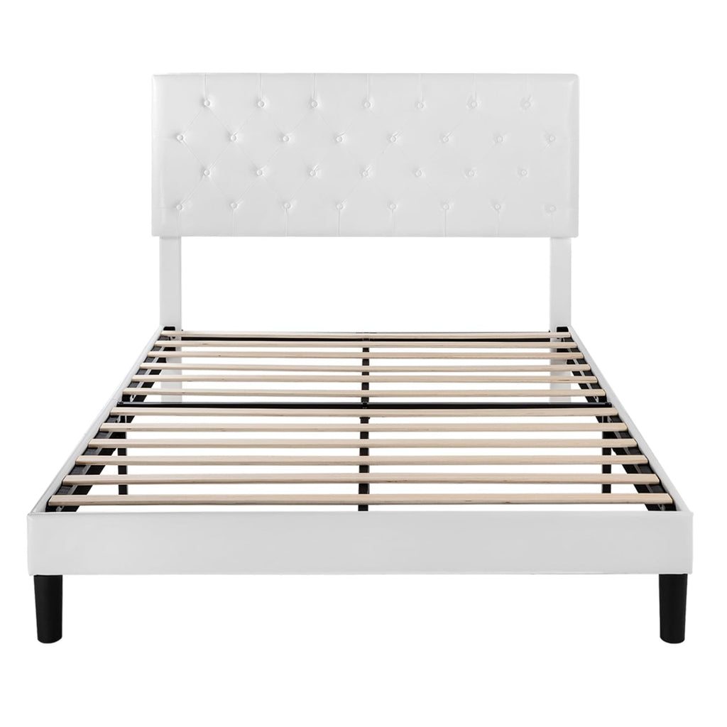 Queen Size Platform Bed Frame with Faux Leather Headboard G680682