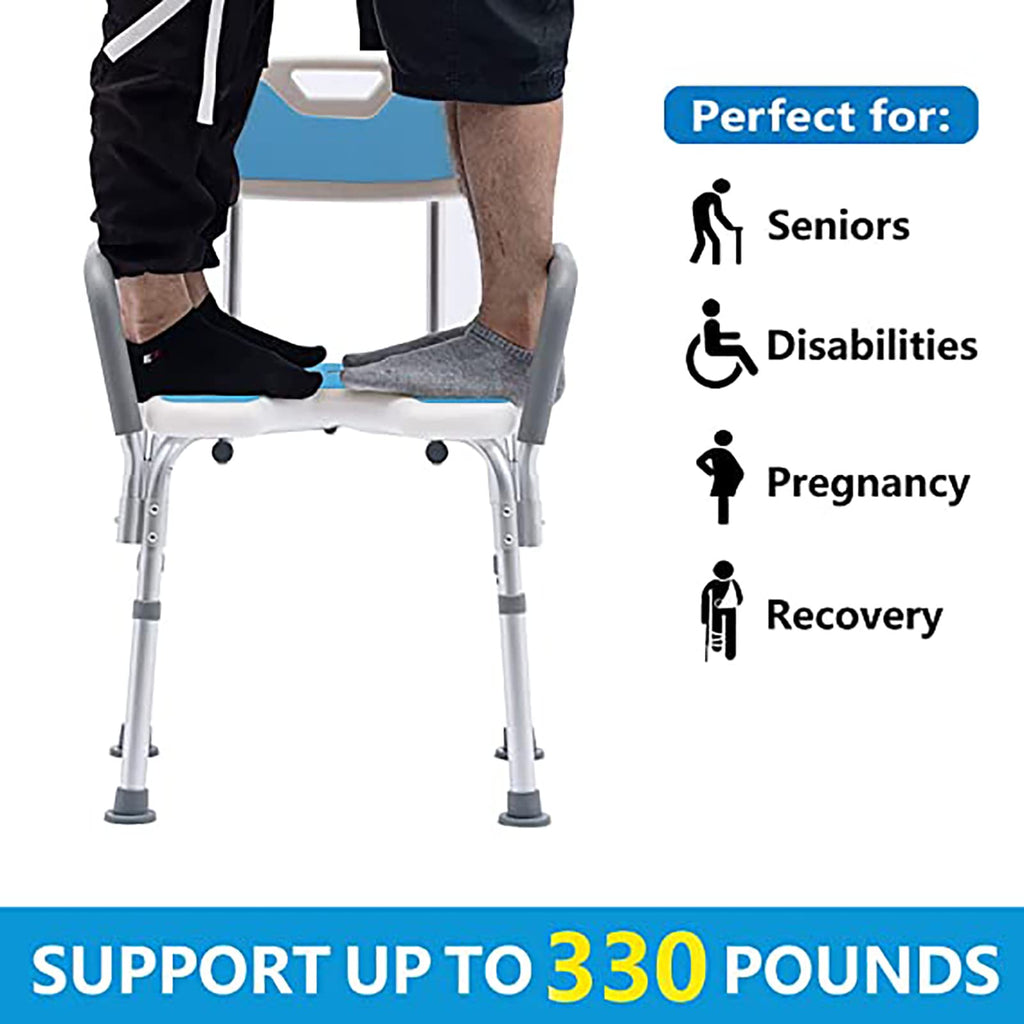 Heavy Duty White Shower Chair with Arms Back Adjustable V785