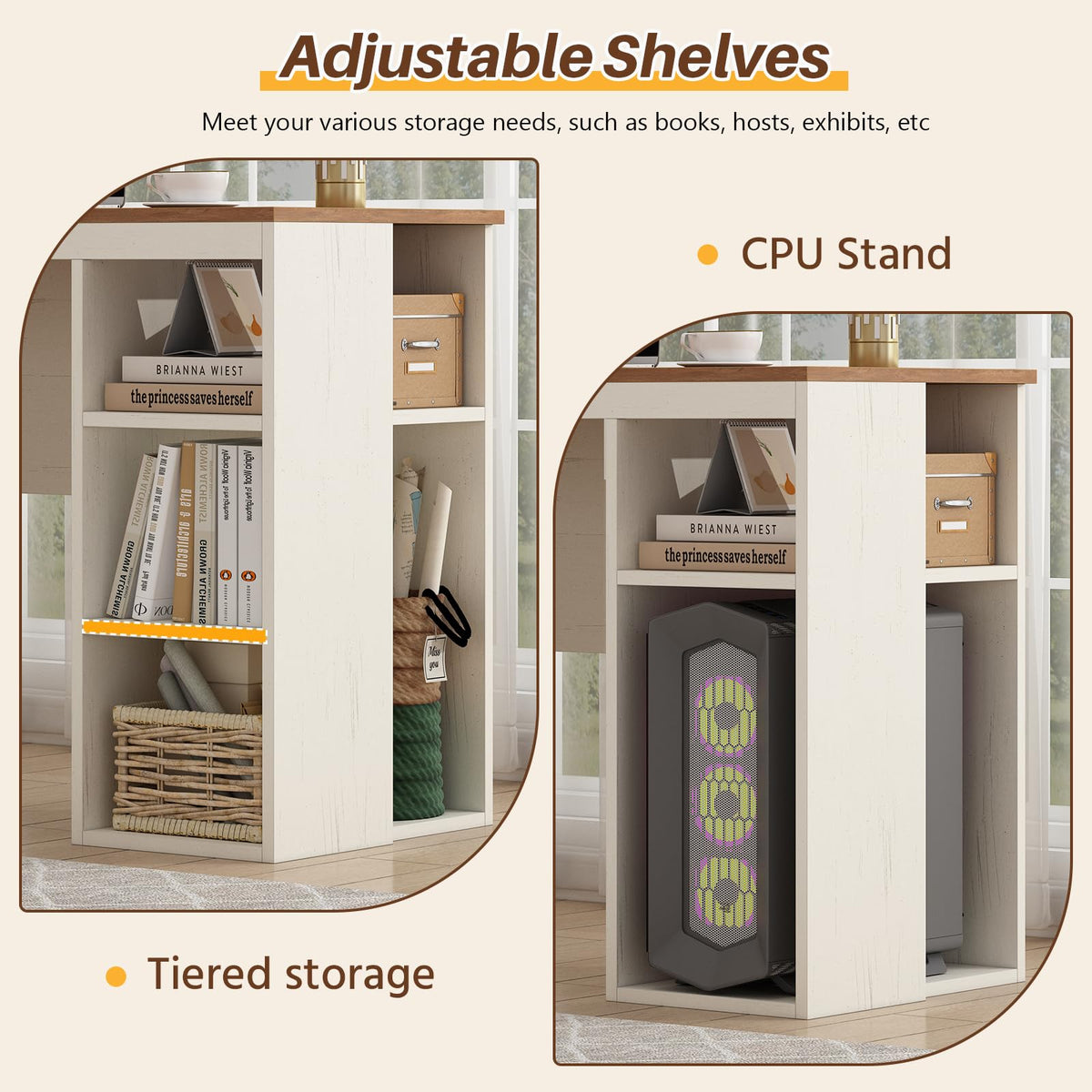 63" L Shaped Desk with Drawers and Storage Shelves L94716