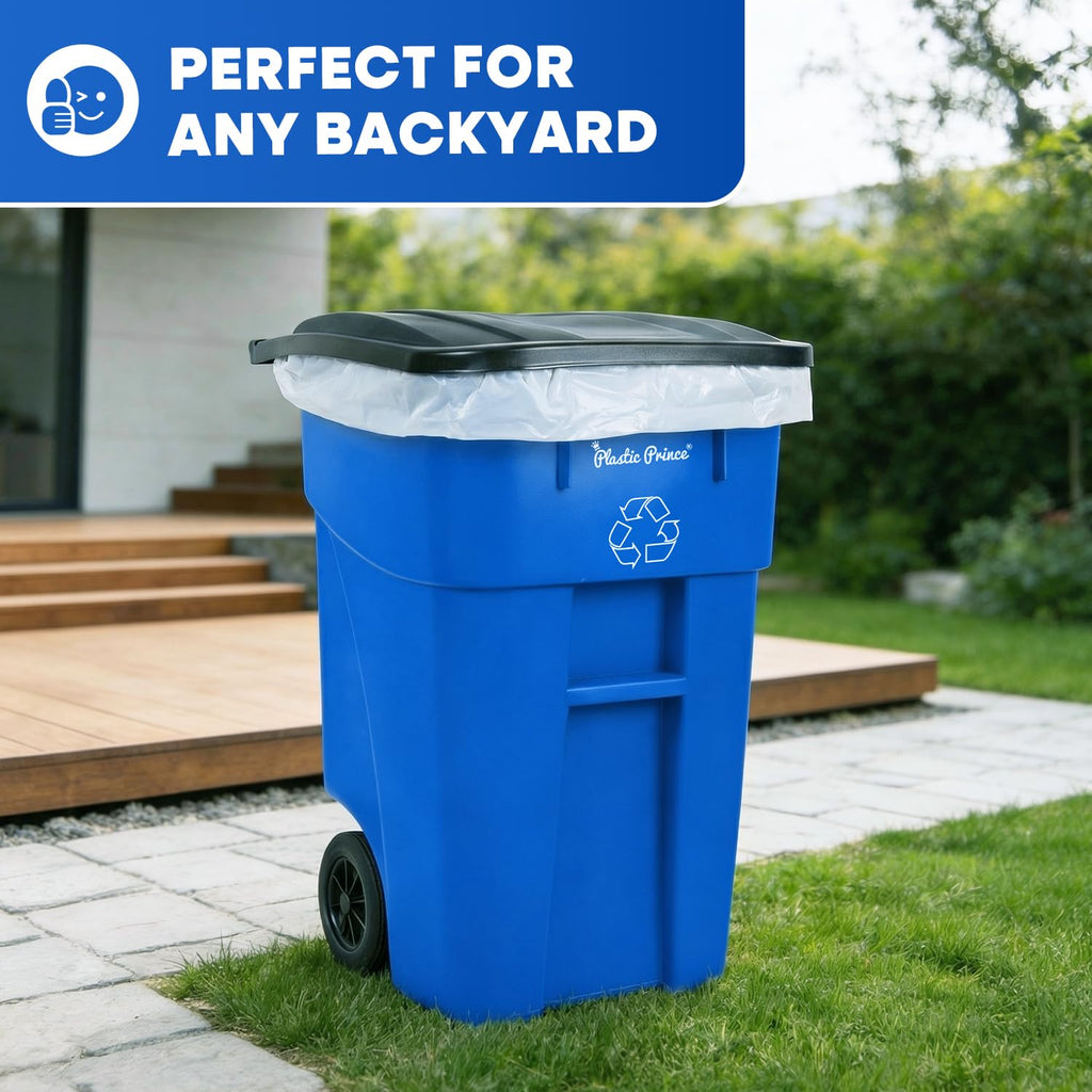 50 Gallon Blue Plastic Trash Can with Lid and Wheels T8394