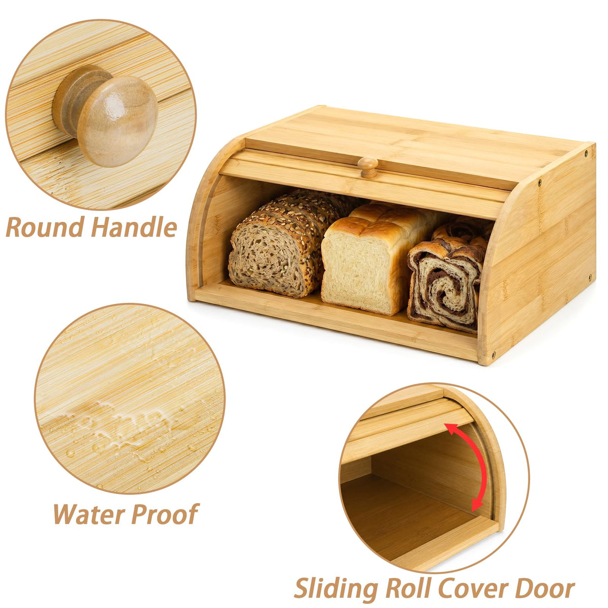 Large Natural Bamboo Roll Top Bread Box A7905
