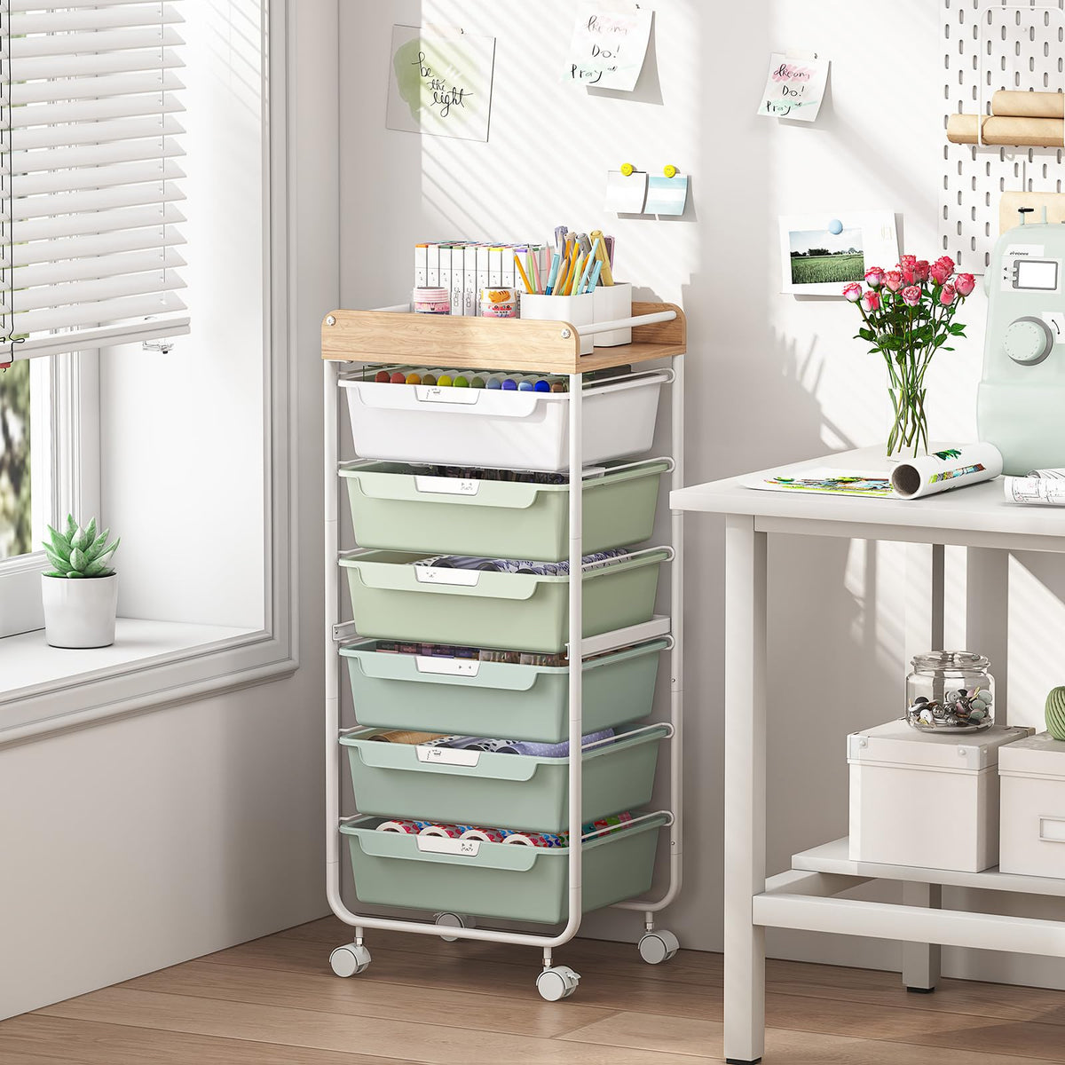 Green Utility Cart with 6 Drawers K334909