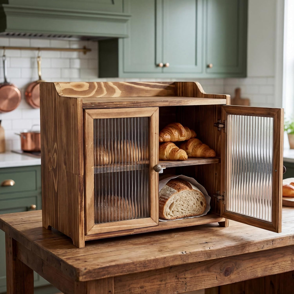 Wooden Bread Box with Glass Doors S3463