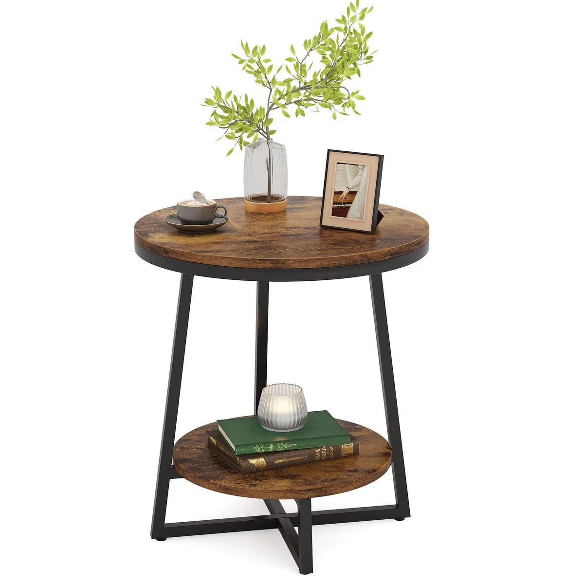 2 Tier Round End Table with Storage Shelf K177111