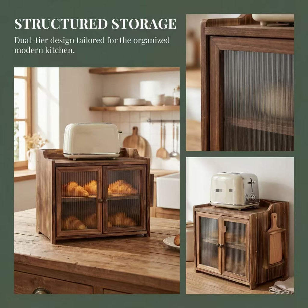 Wooden Bread Box with Glass Doors S3463