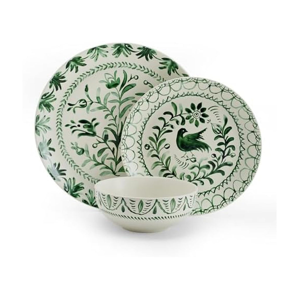 Green 12-Piece Stoneware Dinnerware Set Y255833
