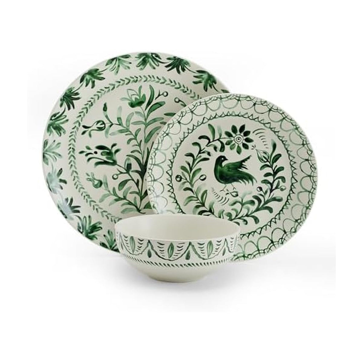 Green 12-Piece Stoneware Dinnerware Set Y255833