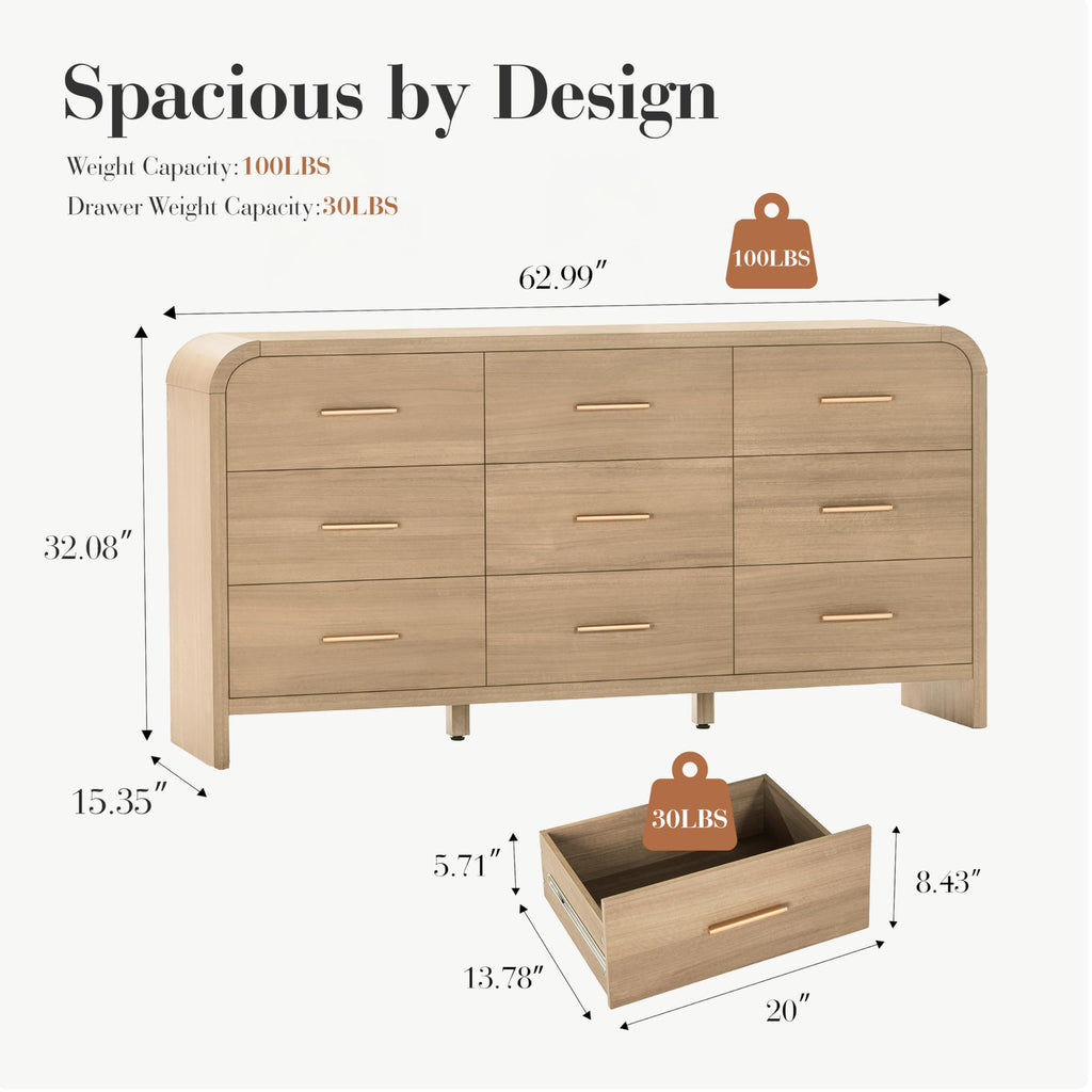 Gray Oak 9 Drawer Dresser C8151