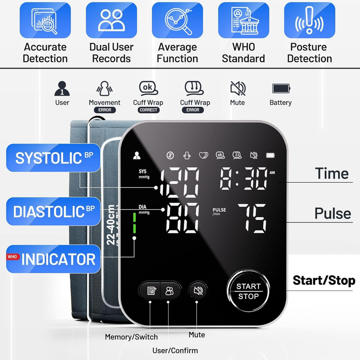 Blood Pressure Monitor Upper Arm BP Cuff with Storage Bag Z1054