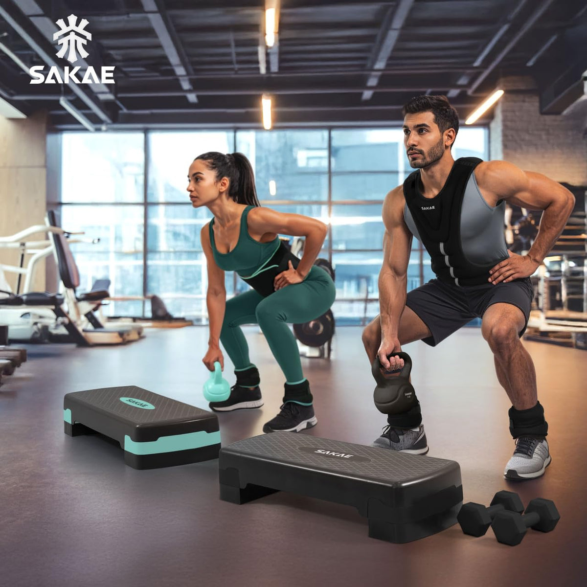 Adjustable Aerobic Stepper Kit with Dumbbells & Kettlebell & Weightlifting Belt & Measuring Tape R113866