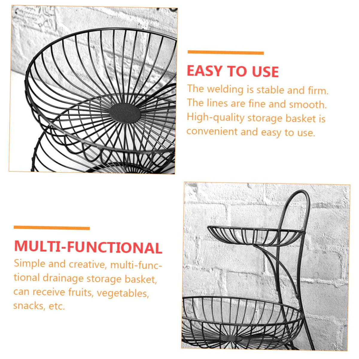 Black 3-Tier Iron Fruit Basket D130
