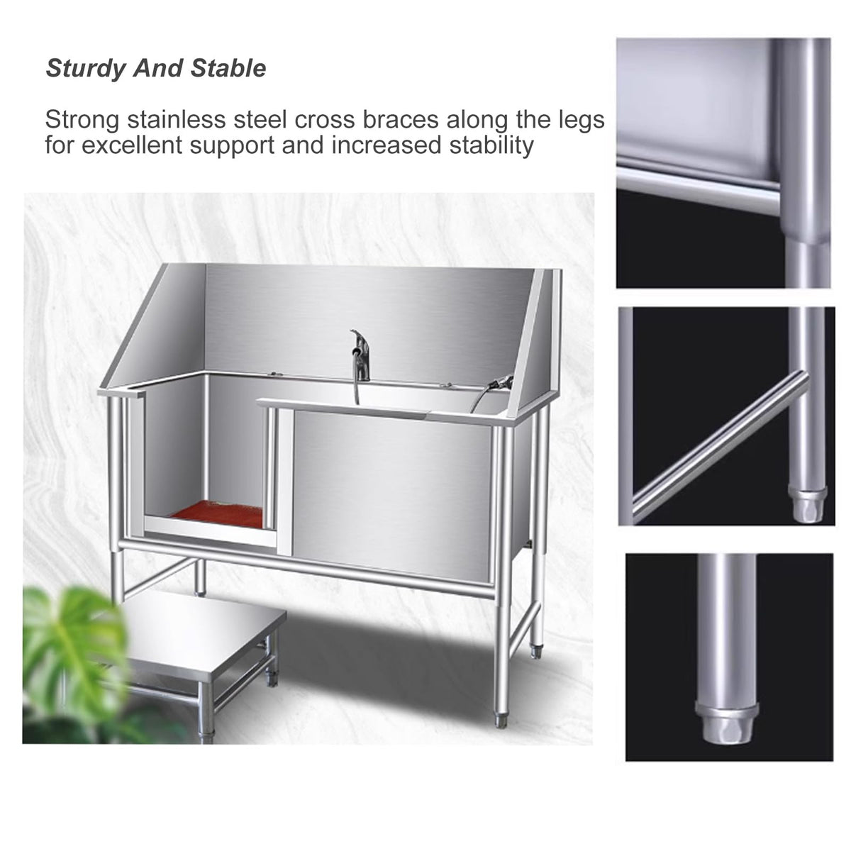Stainless Steel Dog Grooming Bathtub with Stairs I760891