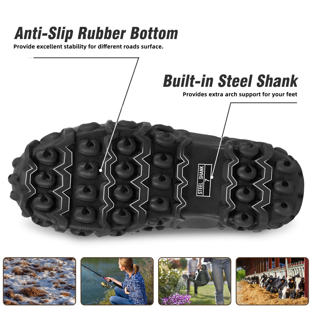 Rubber Boots with Steel Shank, 6mm Neoprene Mid Calf Rain Boots Z7327