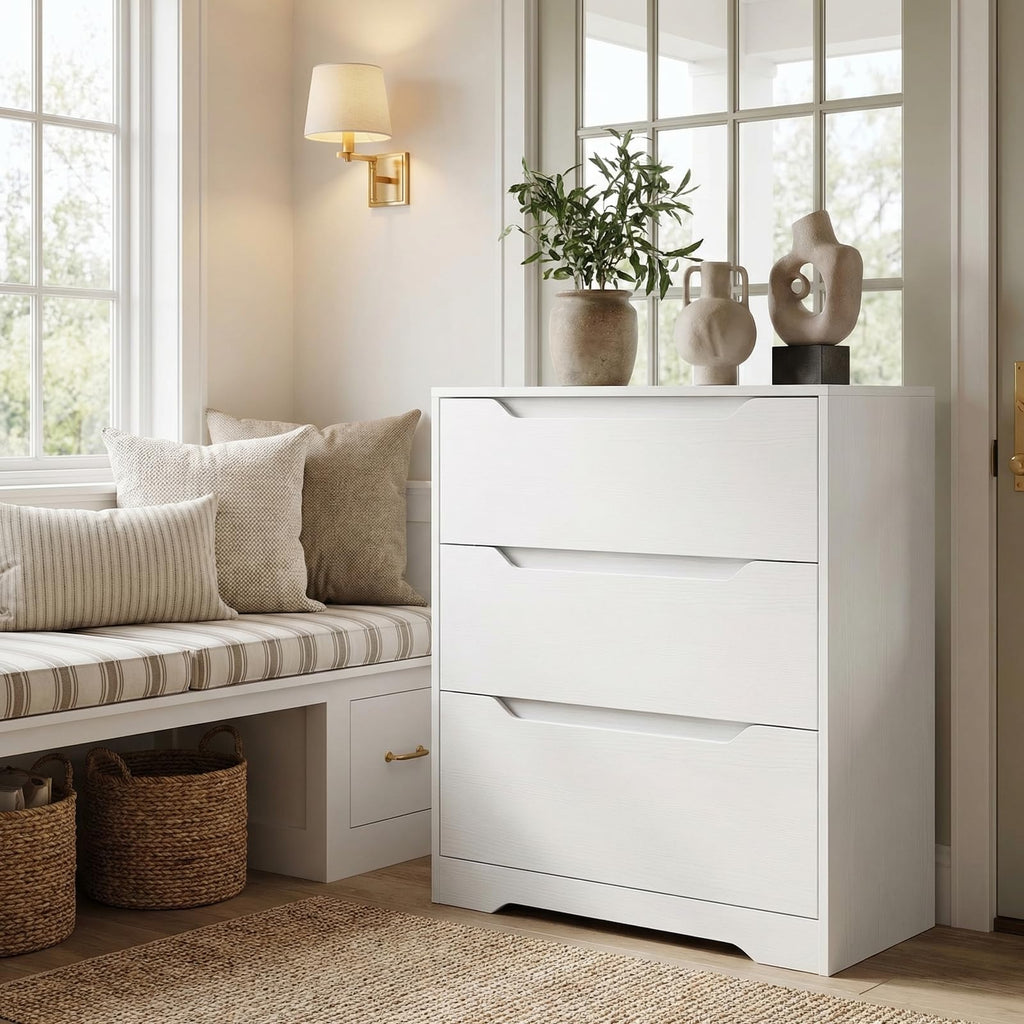 White 3 Drawer Wood Dresser E6139