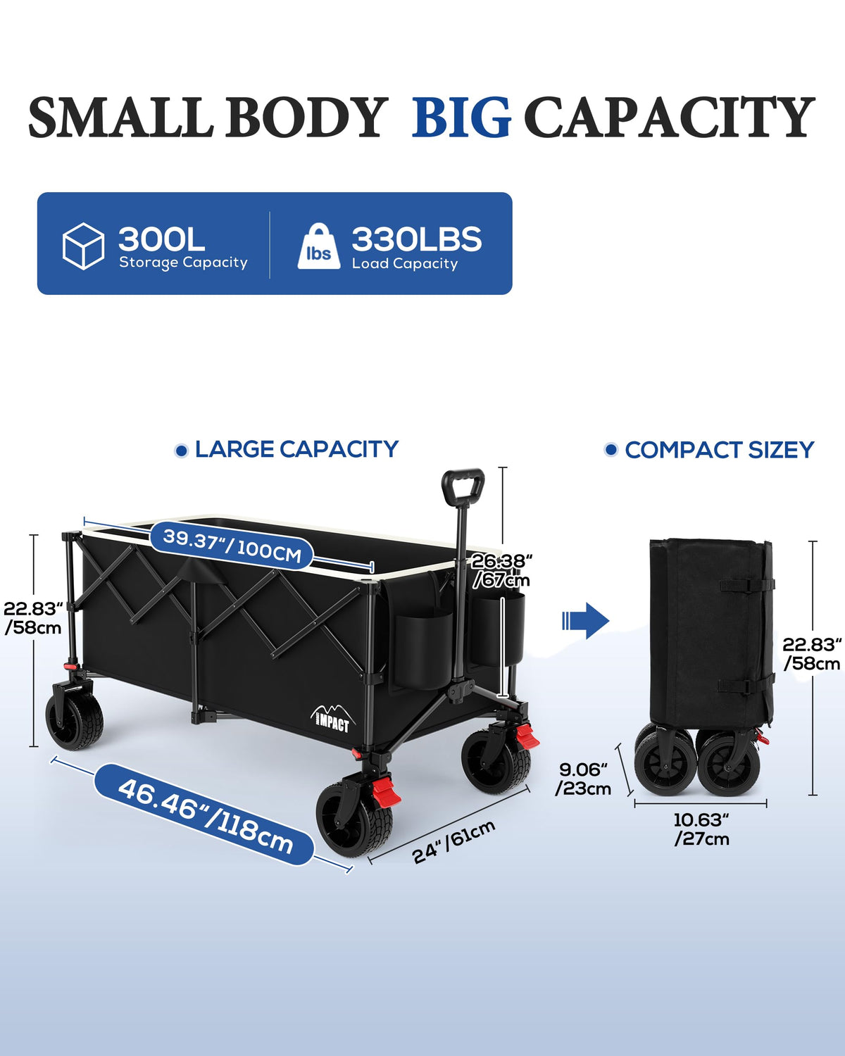 46" Collapsible Wagon Cart 300L Capacity H455