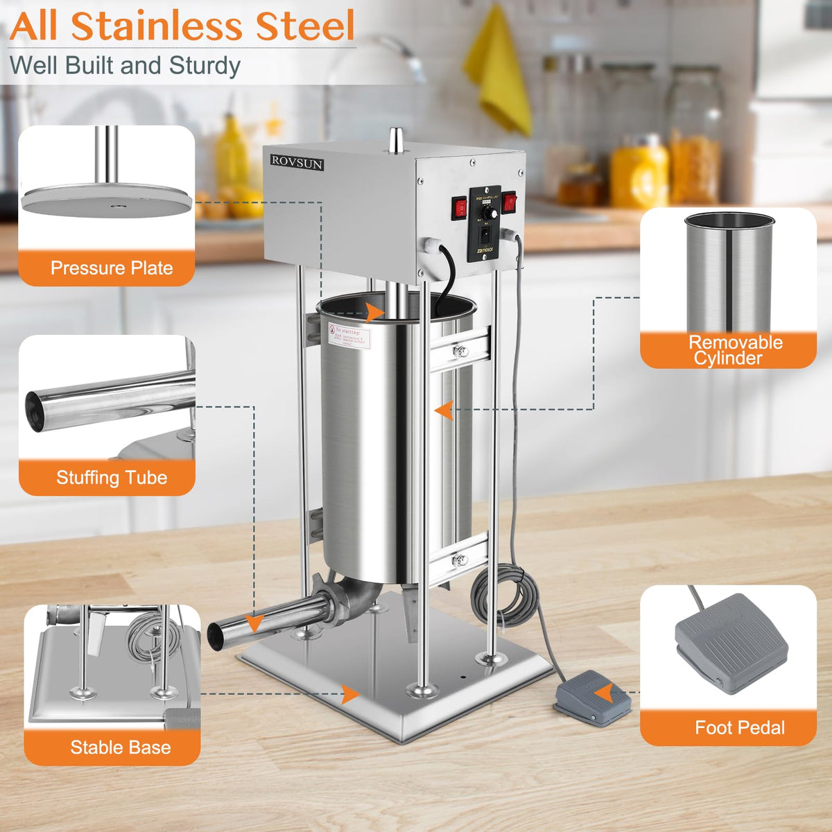 10L Electric Stainless Steel Sausage Stuffer with 5 Stuffing Tubes O46039