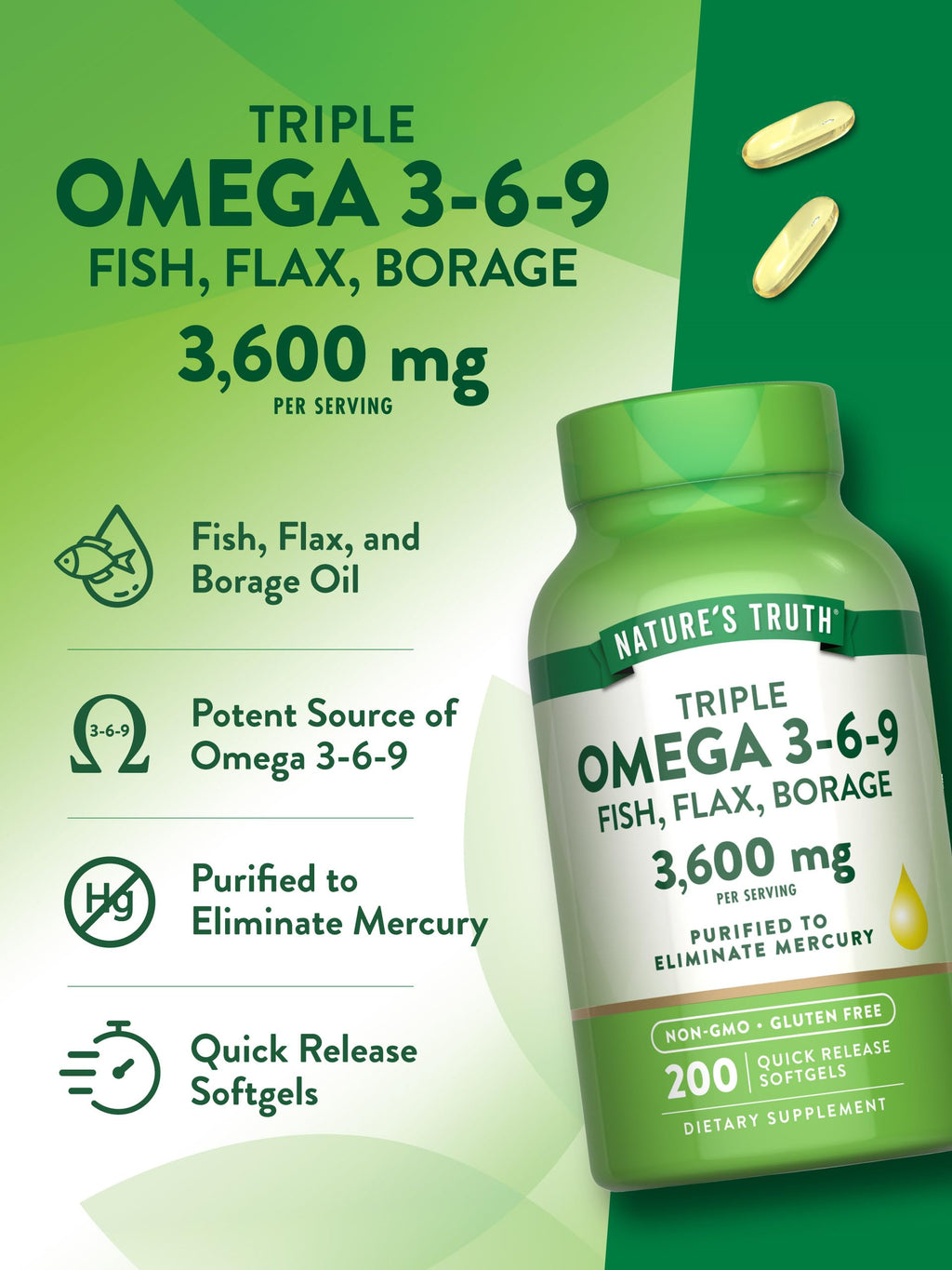 Omega 3 6 9 3600mg 200 Softgels T9989