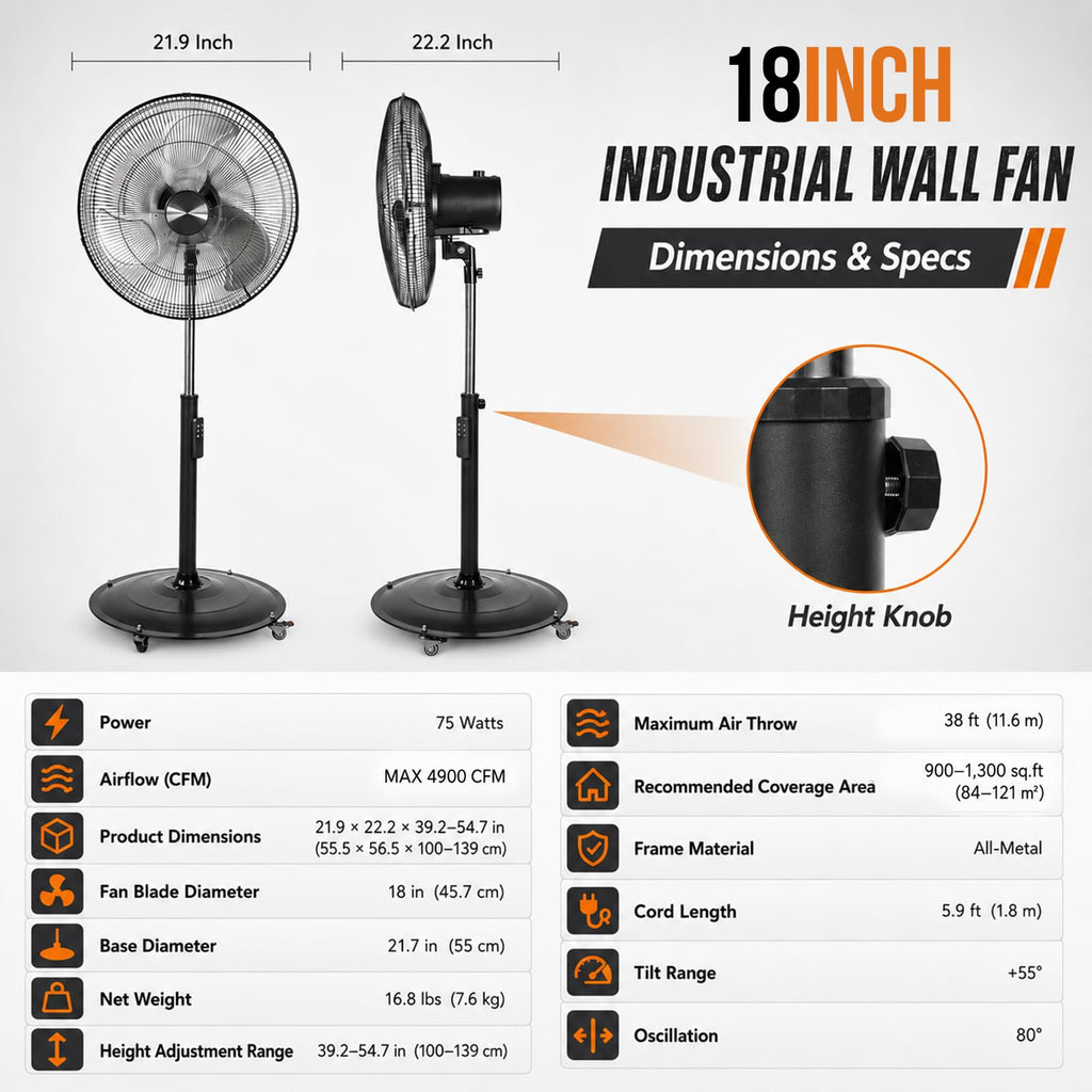 18" Black Oscillating Pedestal Fan with Remote E245972